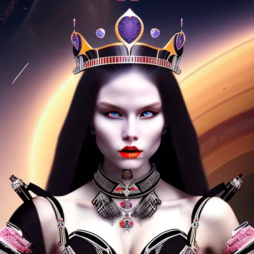 black long hair queen lady warrior bra under Saturn