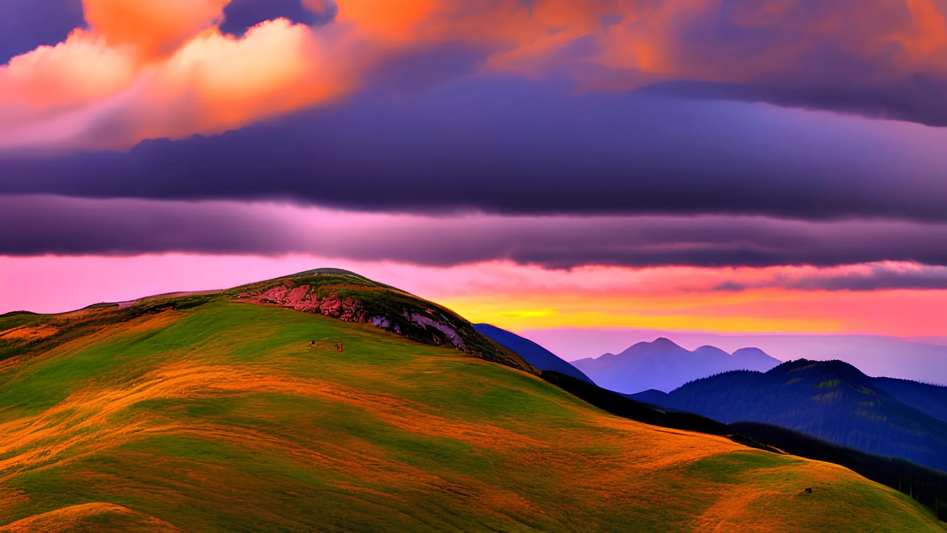 GATHERING STORM ON A MOUNTAIN AT SUNSET