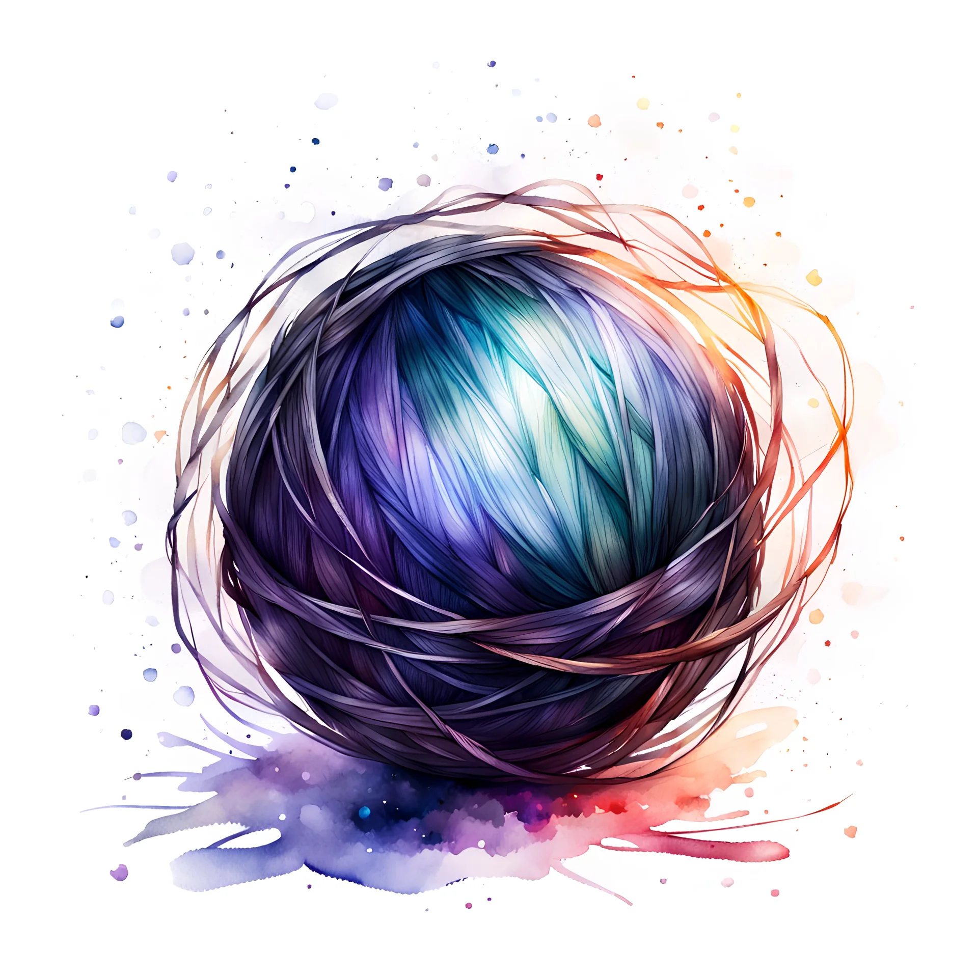 watercolor drawing of Slavic magic ball of thread on a white background, Trending on Artstation, {creative commons}, fanart, AIart, {Woolitize}, by Charlie Bowater, Illustration, Color Grading, Filmic, Nikon D750, Brenizer Method, Perspective, Depth of Field, Field of View, F/2.8, Lens Flare, Tonal Colors, 8K, Full-HD, ProPhoto RGB, Perfectionism, Rim Lighting, Natural Lighting, Soft Lighting, Acc
