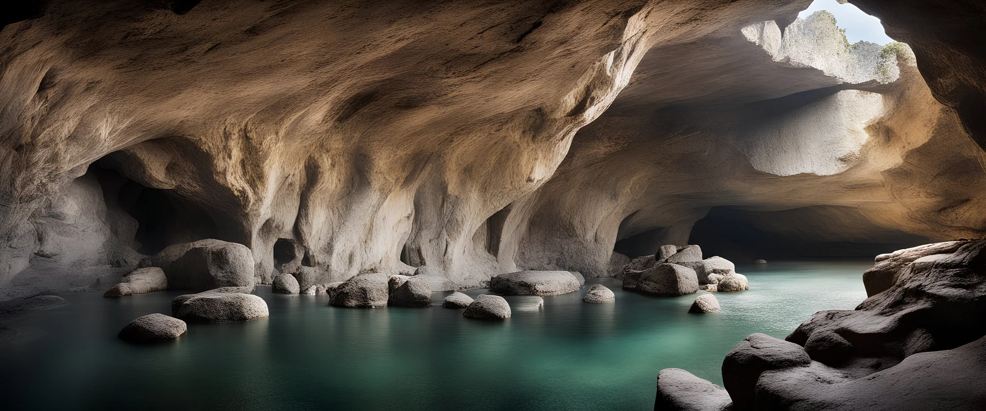 cave . panorama. rocky cliff,