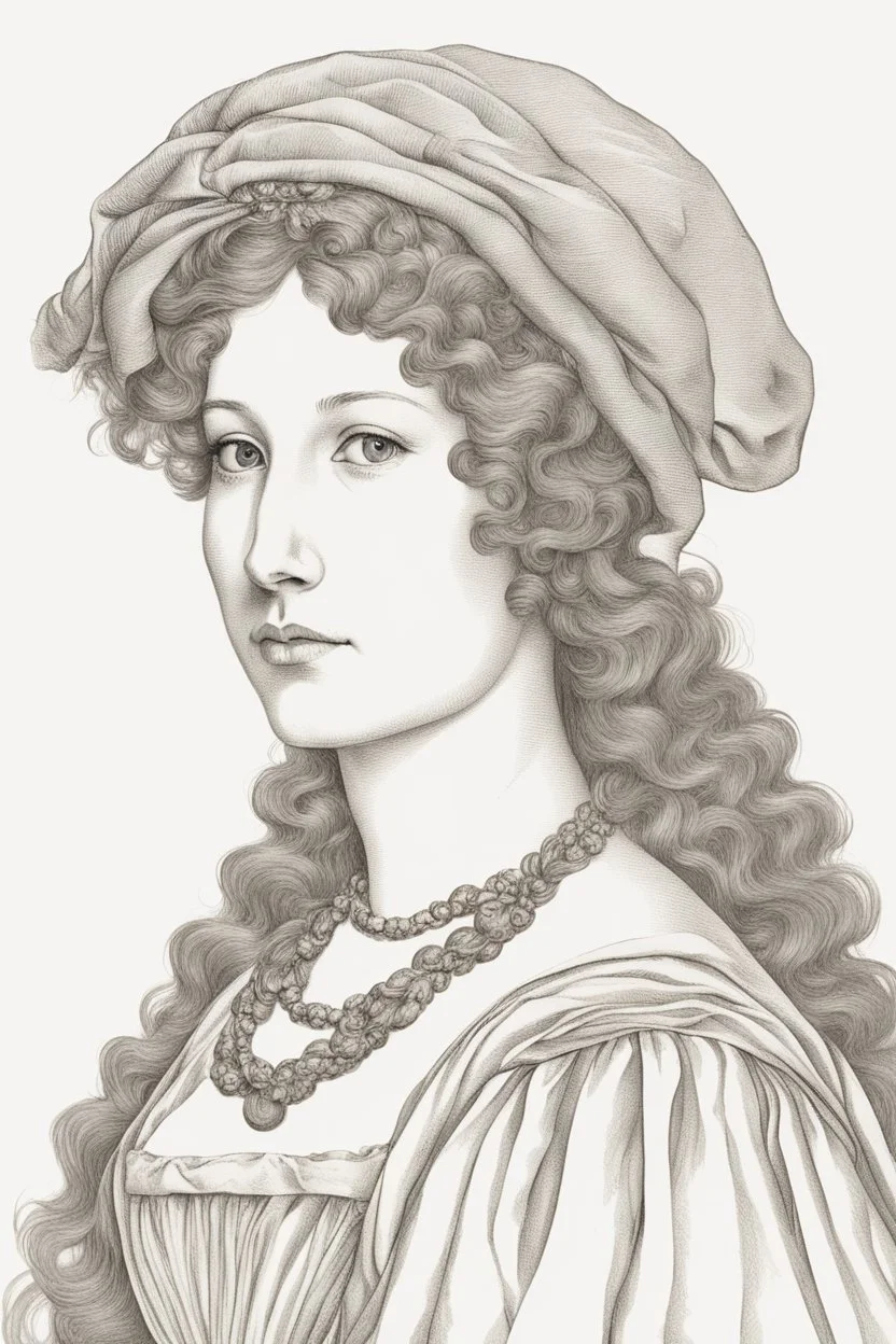 portrait of a renaissance woman botticelli style on a white background