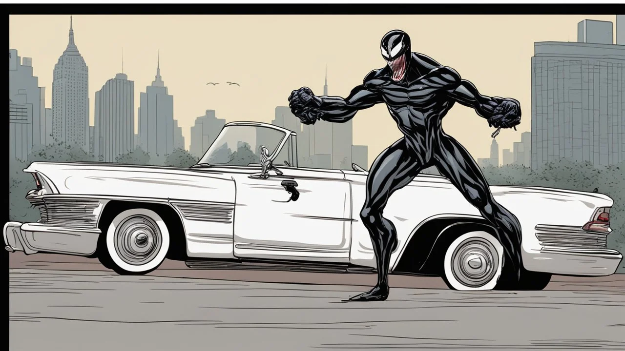 Cartoon venom in cadillac in dawn