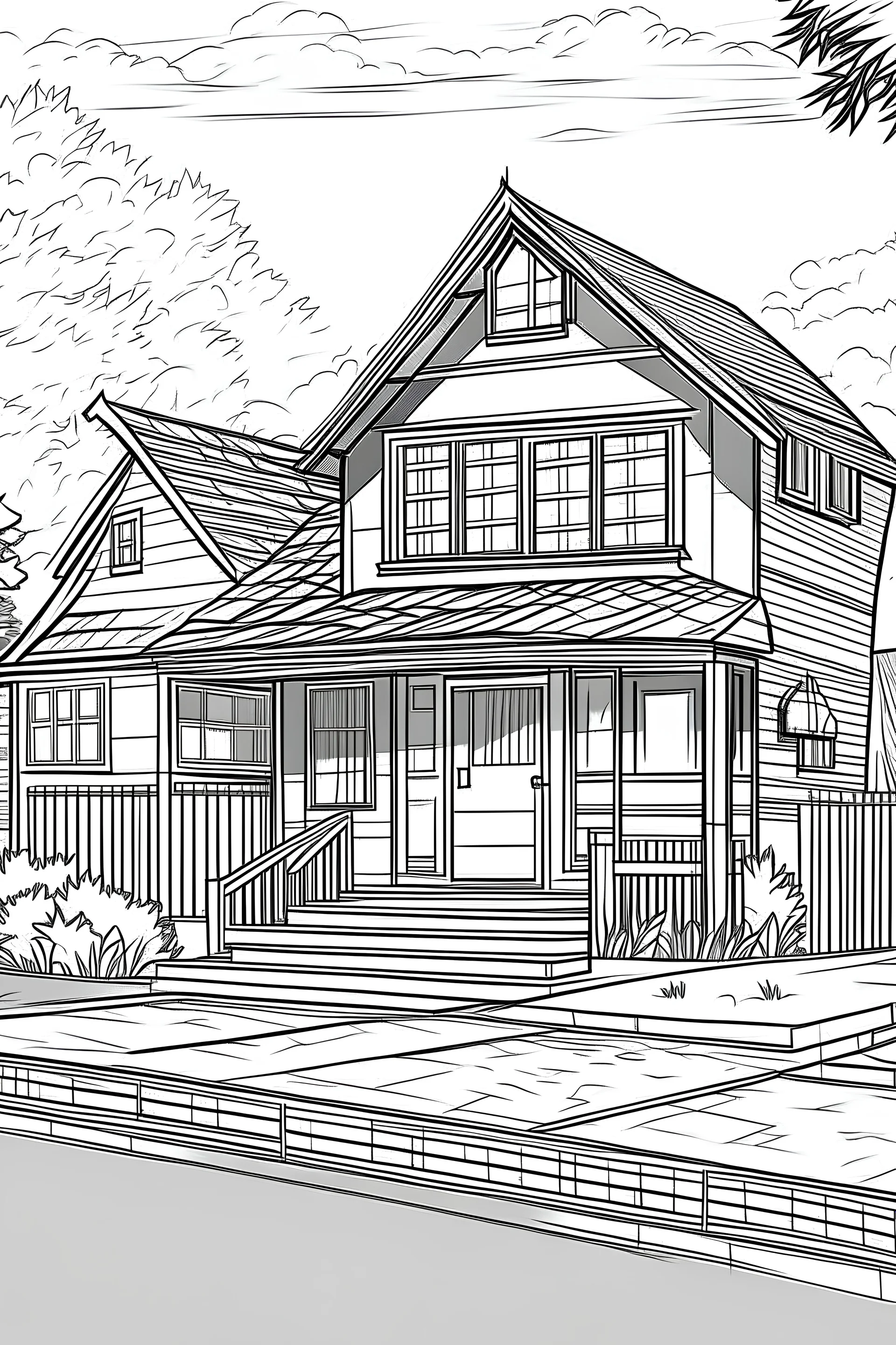 Outline art, house design, garage, no shading, no lines, cartoon style, --ar 9:11