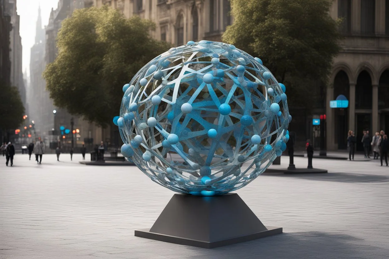 статуя на улице, Шар как атом/молекула: Сделать поверхность шара похожей на модель атома или молекулы, используя геометрические формы, светящиеся элементы или проекцию. . Для этого можно использовать различные геометрические формы, такие как круги, треугольники, шестиугольники и т. д., чтобы создать абстрактное изображение структуры атома или молекулы. Кроме того, возможно использование светящихся элементов, чтобы придать статуе особую магическую атмосферу и привлечь внимание прохожих ночью.