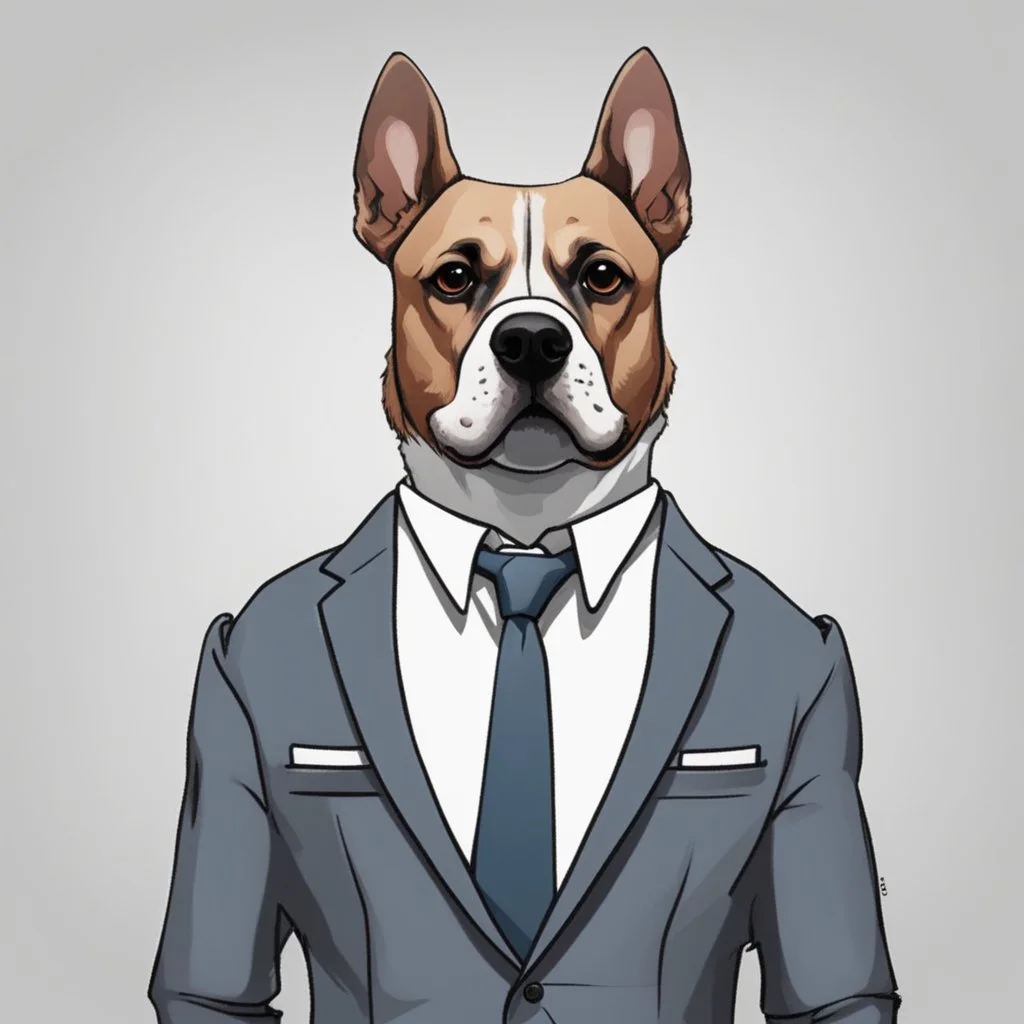 make one realistic business dog that are made of shapes and have a suit on