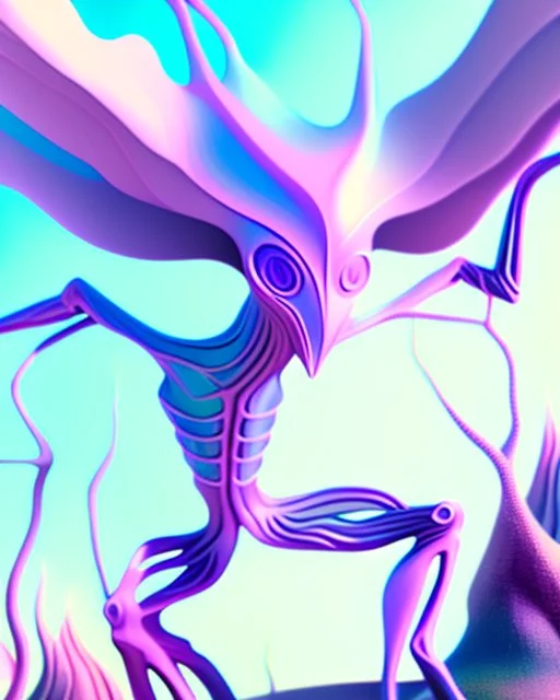 an ethereal and pastel alien creature, with shifting limbs and slender composition, is climbing through a strange wild landscape , highly polished, chrome airbrush style, dreamlike composition, color penciling color palette, surrealistic retro-futurism, rotoscoping, psychedelic aesthetic, metaphysical, highly detailed, arthur lismet, artstation, 1960s psychedelic drawing with art nouveau motifs, munch, vibrant, extra terrestrials art, vintage , anime