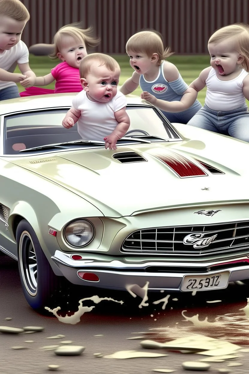 a ford mustang crashing into a group of innocent babies