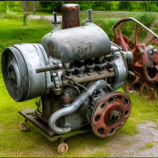 Old, small, rusty, single-cylinder engine