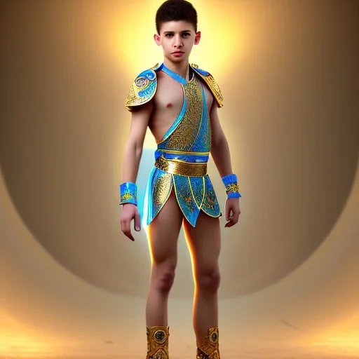 beautiful 12 year old arabic boy with curly hair and light blue eyes dressed in transparent loincloth