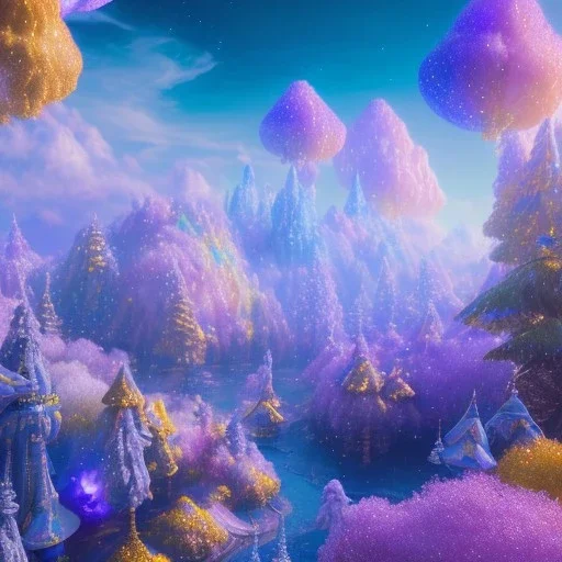 blue gold and violet landscape with multicolored crystals falling from the sky, full of details, smooth, bright sunshine，soft light atmosphere, light effect，vaporwave colorful, concept art, smooth, extremely sharp detail, finely tuned detail, ultra high definition, 8 k, unreal engine 5, ultra sharp focus