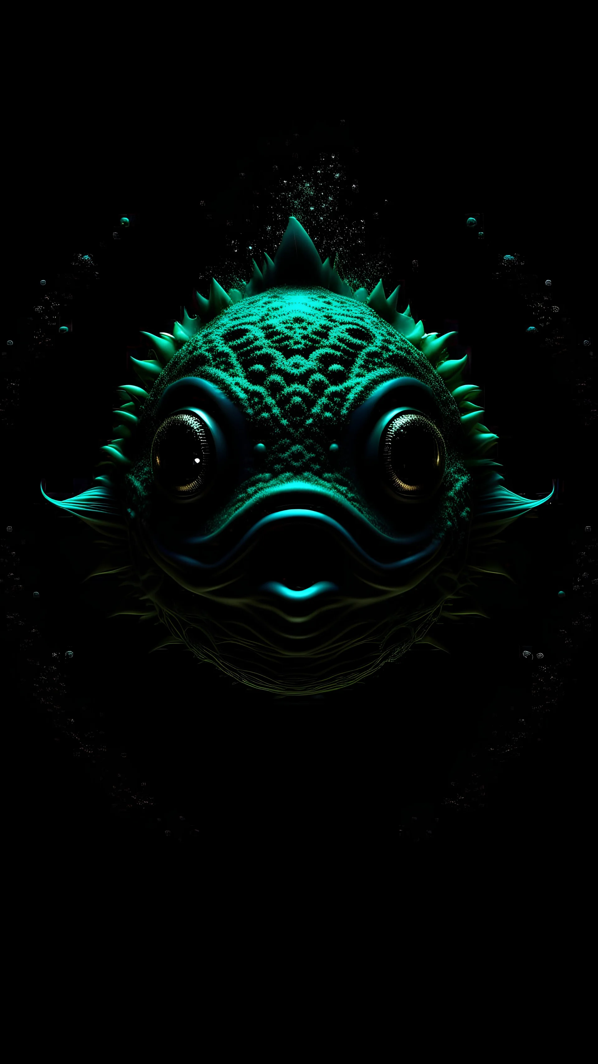An aquatic creature of wonder and enchantment, a true masterpiece of nature that calls the abyss its home, on a plain black background, top view