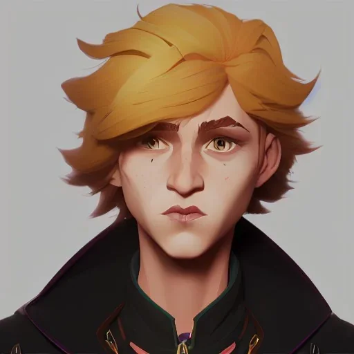 Portrait of a sweet 9 year old warlock blond curly hair boy with big lips Nick Harris style