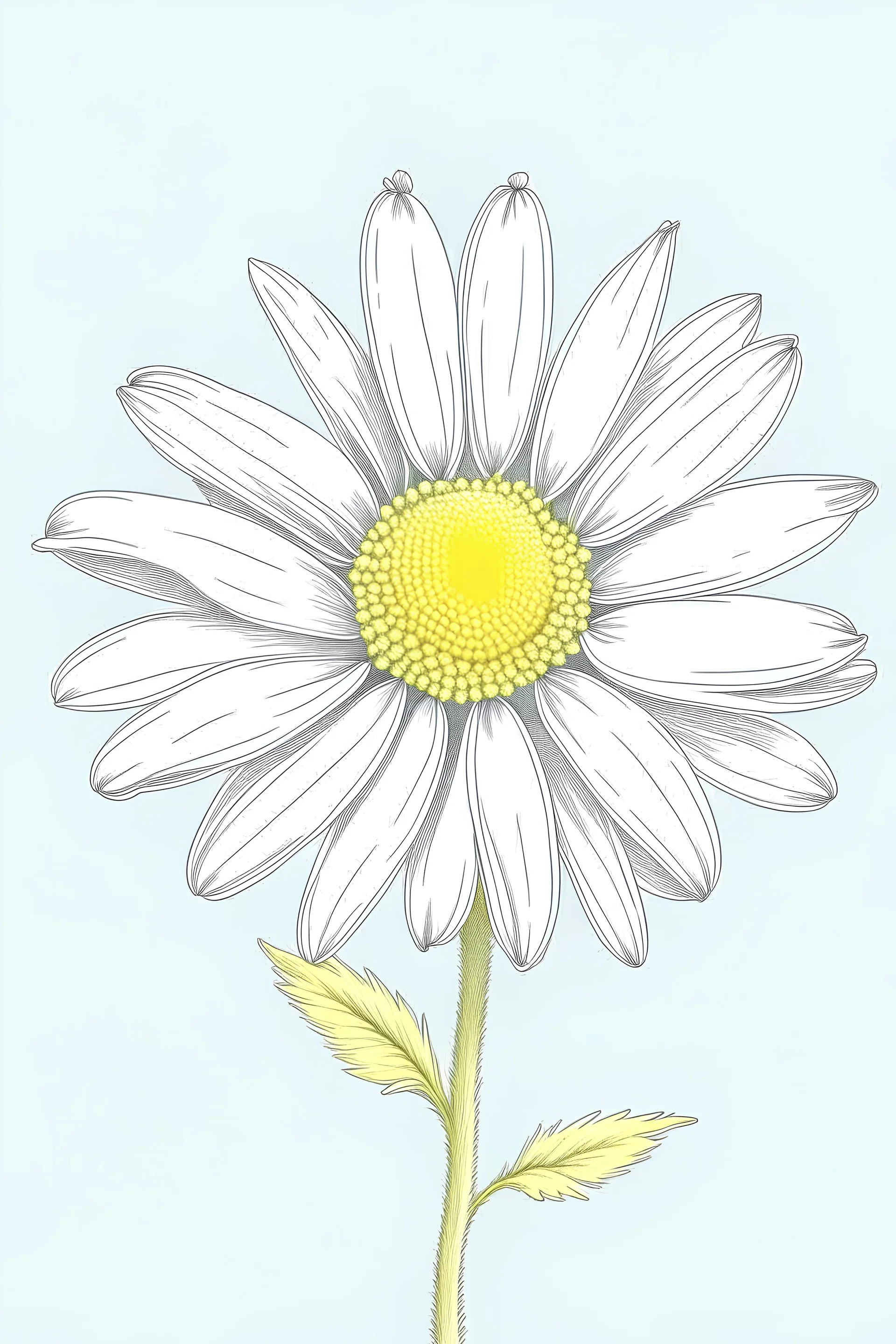 daisy flower drawing on light blue background