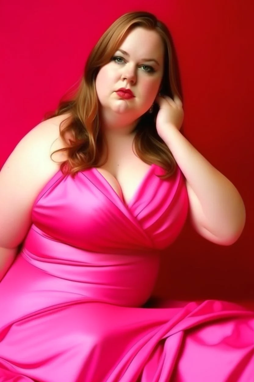 hot fat girl in pink satin dress