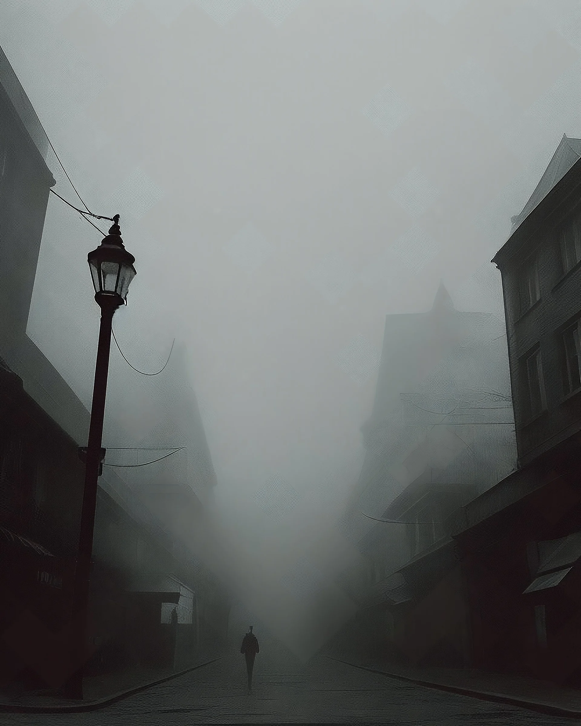 Dark street life creepy fog colours strong texture hgt nightmare 8k artistic Photography volumetric light, Yves Tanguy Max Ernst splop