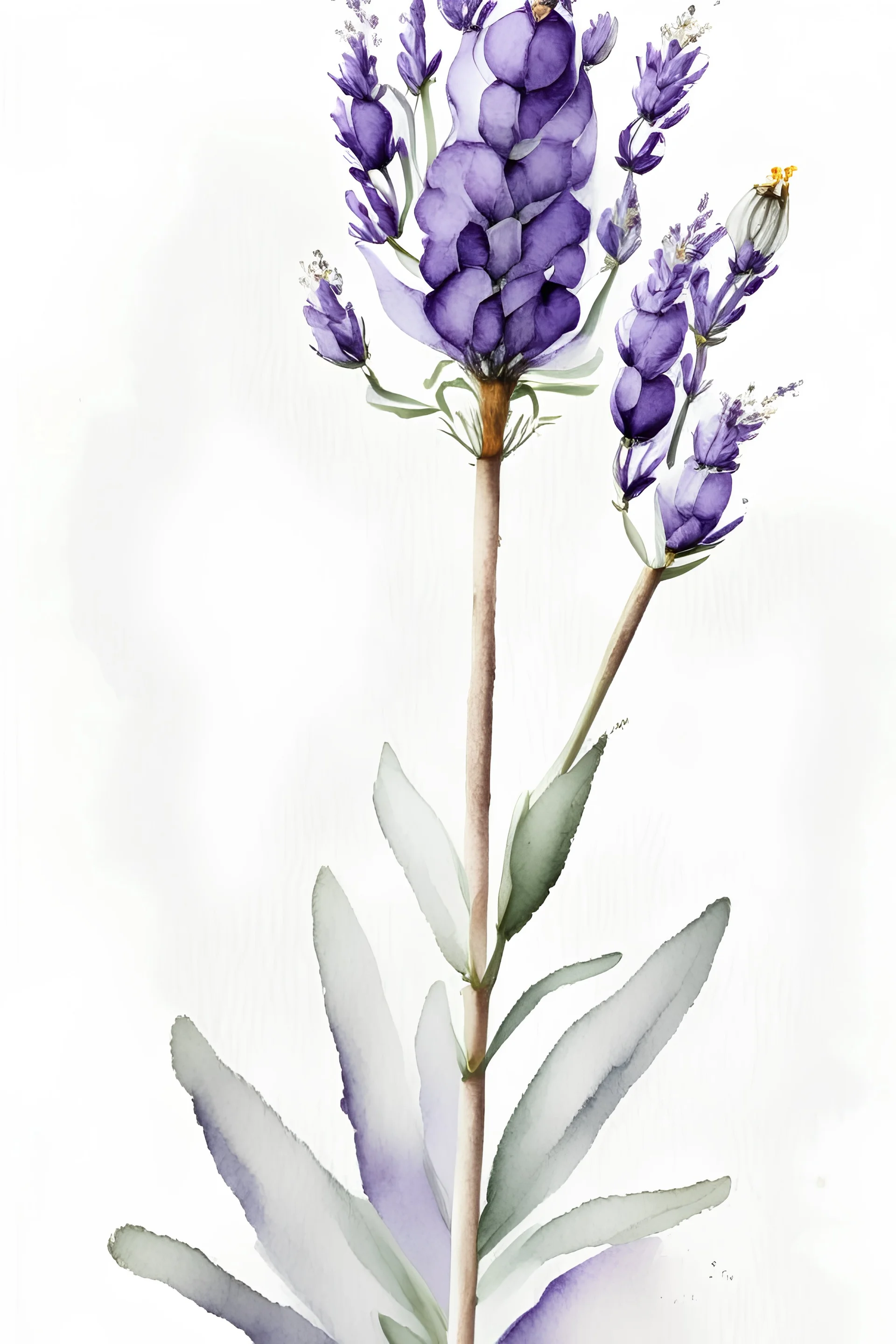 Watercolor painting of a lavender flower, white background, high quality, 8K