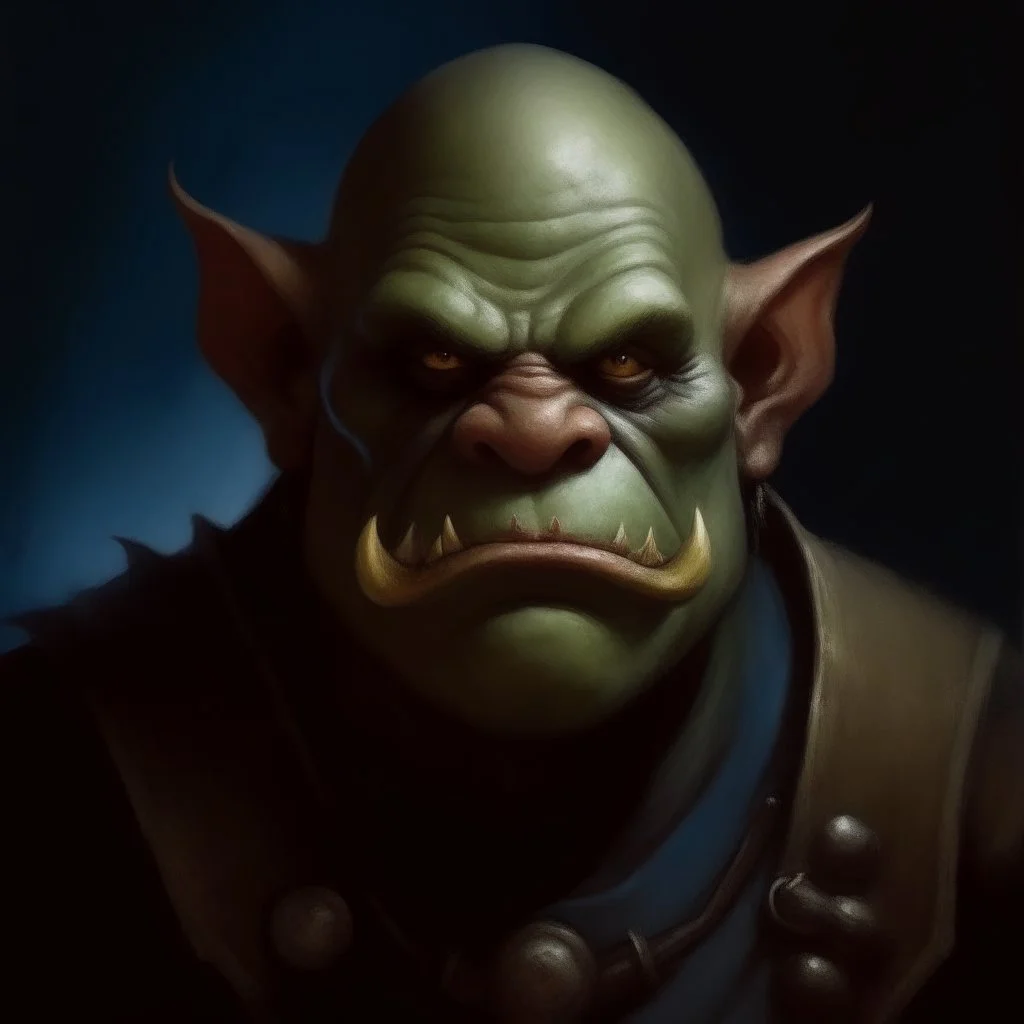 dnd style dark fantasy medieval ogre. mugshot. oil painting.