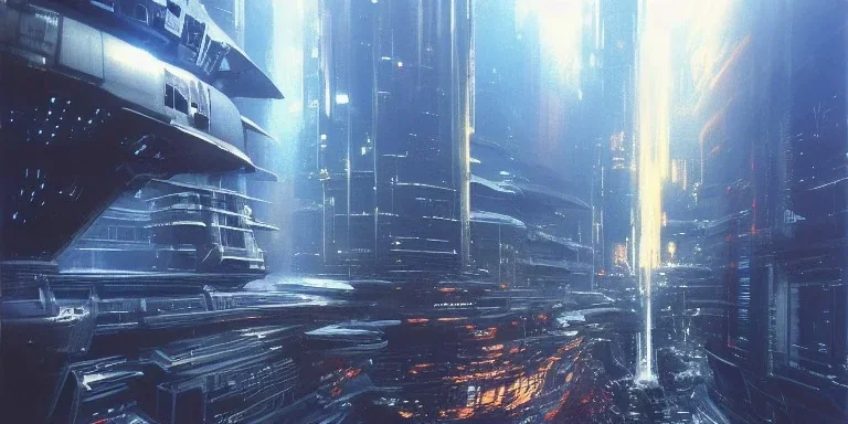 Art by John Berkey and John Harris, futuristic city, high rise, smooth, sharp focus, higly detailed, digital painting, concept art, elegant, centered, Taris Star Wars, connected