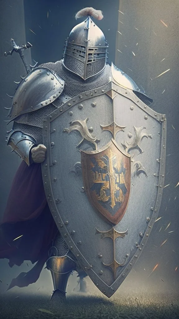 knight with big shield defending allies