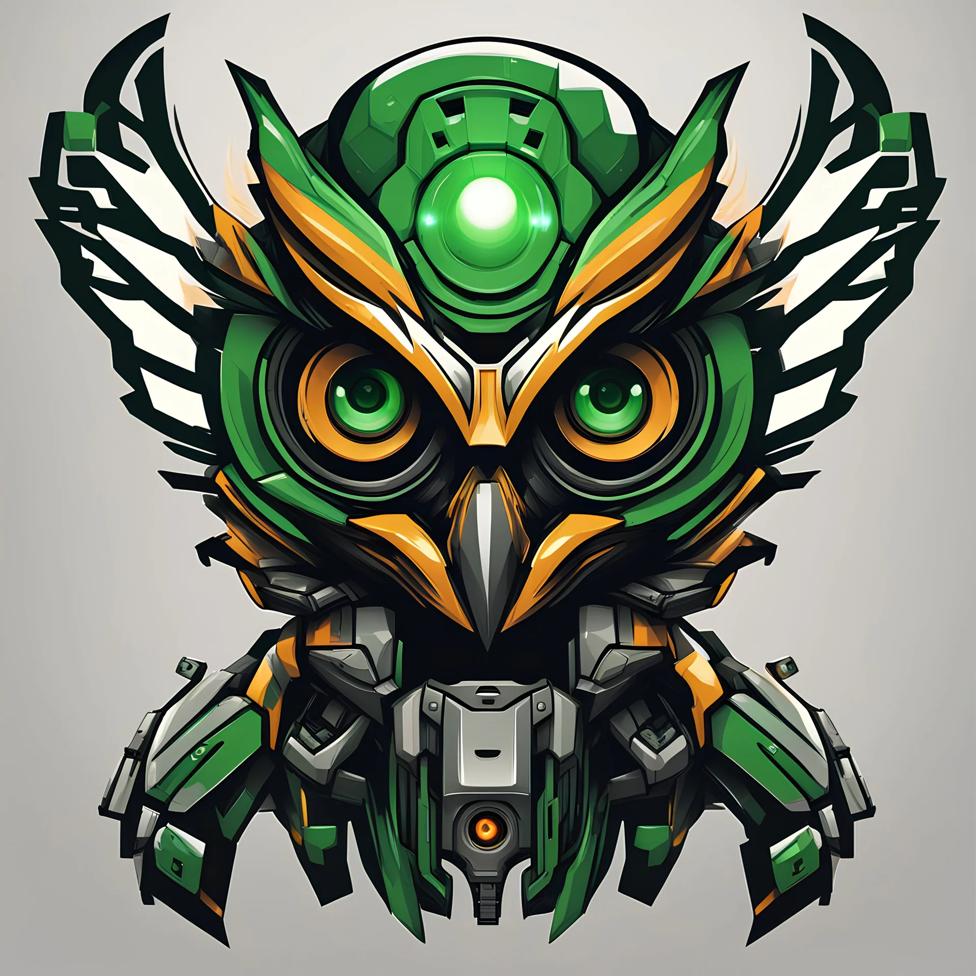 Prompt: "Create a compelling logo by combining a robotic owl face with techpunk aesthetics, exuding confidence and professionalism. Design it in a sharp, detailed vector style, utilizing 32K UHD resolution and 3D lighting effects against a white background. Use the colors Absolute Zero (#0048ba) and Acid Green (#b0bf1a) to ensure color harmony and an eye-catching design. The logo should convey simplicity, user-friendliness, and versatility while representing the concept of a tech-savvy mascot em