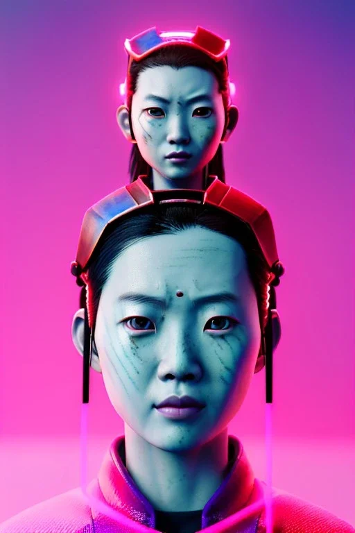 portrait, Asian cyborg woman, samurai warrior :: symmetry photography, cyberpunk style, cyborg eyes, pink hair, wires conveying, perfect eyes, samurai helmet, tiger mask, black samurai army, katana, japanese traditional ornaments, pink, white, black, glow eyes, cinematic, Ultra realistic, dark scene, soft color, highly detailed, unreal engine 5, RTX, ultra detail, 3d, finely drawn, high definition.