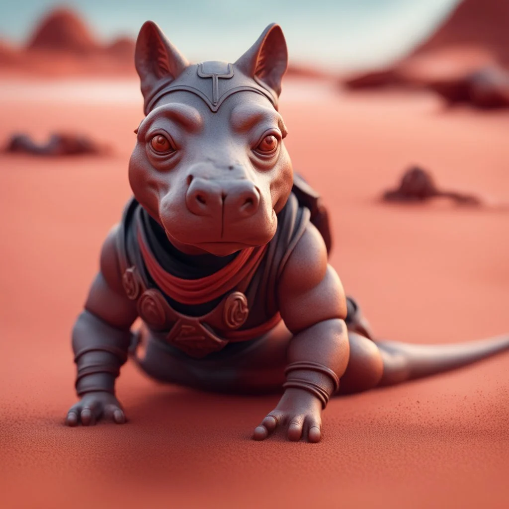 pen outline, in the style of Escher, super model female ninja dingo hippo witch on the red sand beach ,bokeh like f/0.8, tilt-shift lens 8k, high detail, smooth render, down-light, unreal engine