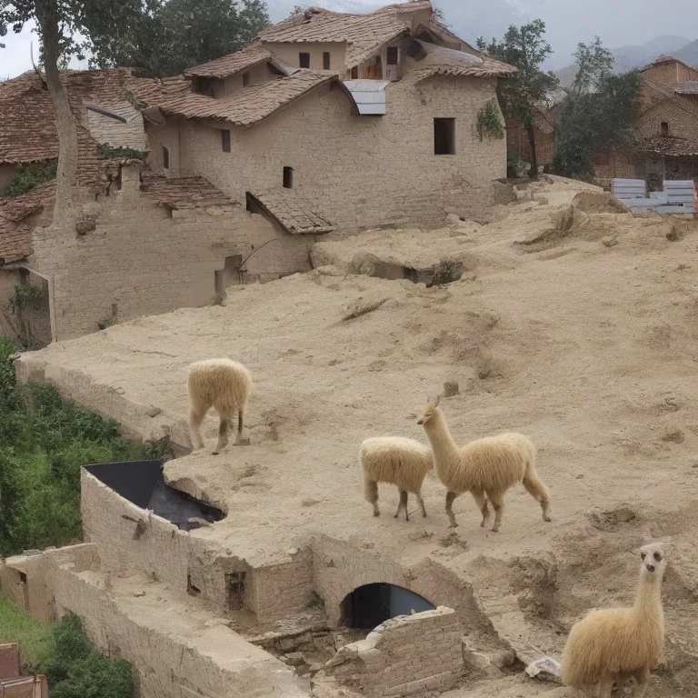 lamas raining on a house and then the house falls