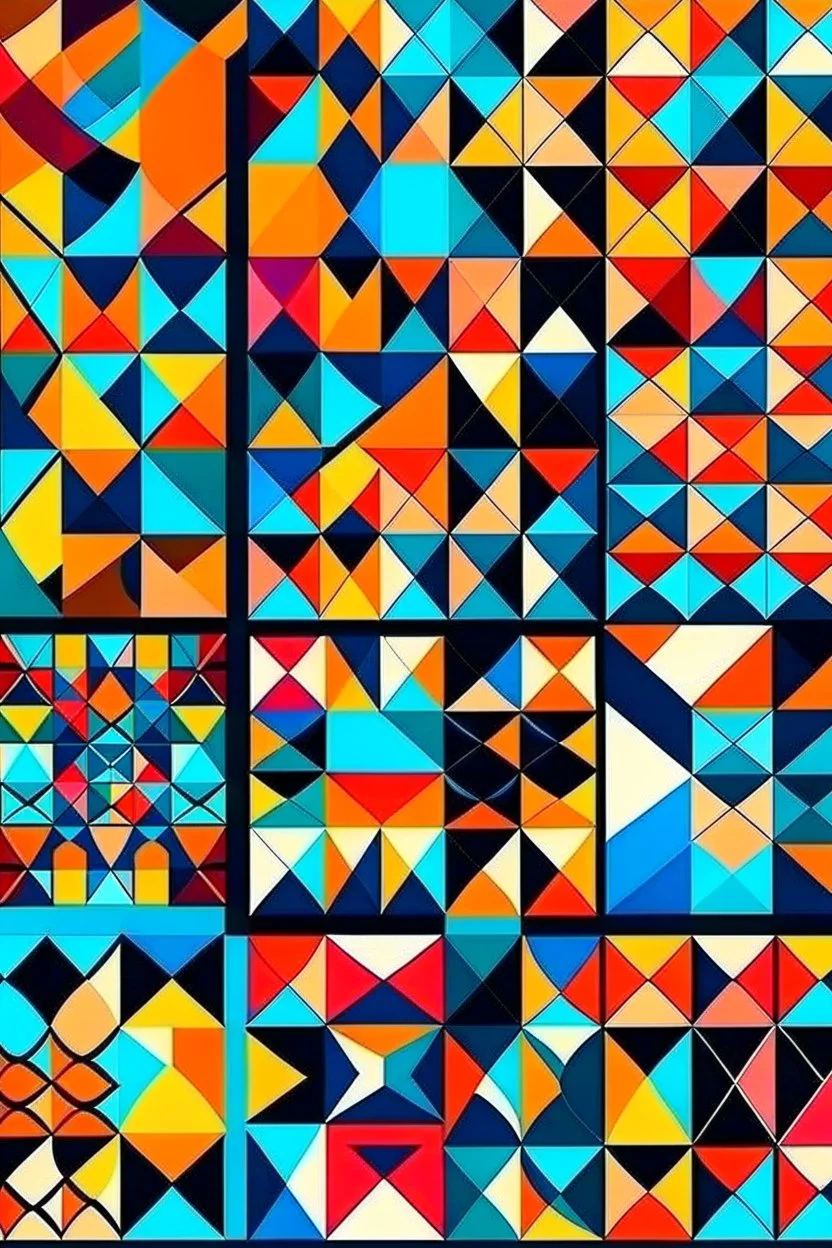 Create a different geometric panels of contrasting colors and shapes. Play with asymmetry and overlapping patterns for an eye – catching design, Hyper realistic, 4k, cut and sew,