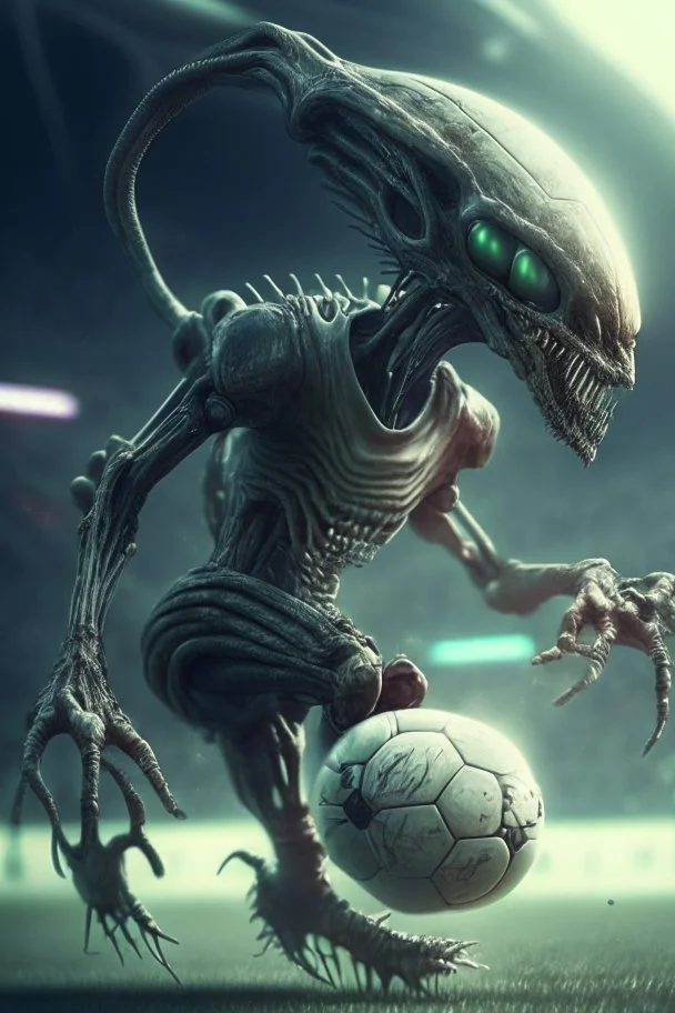 Alien playing football ,highly detailed, artstation, sharp focus,4k