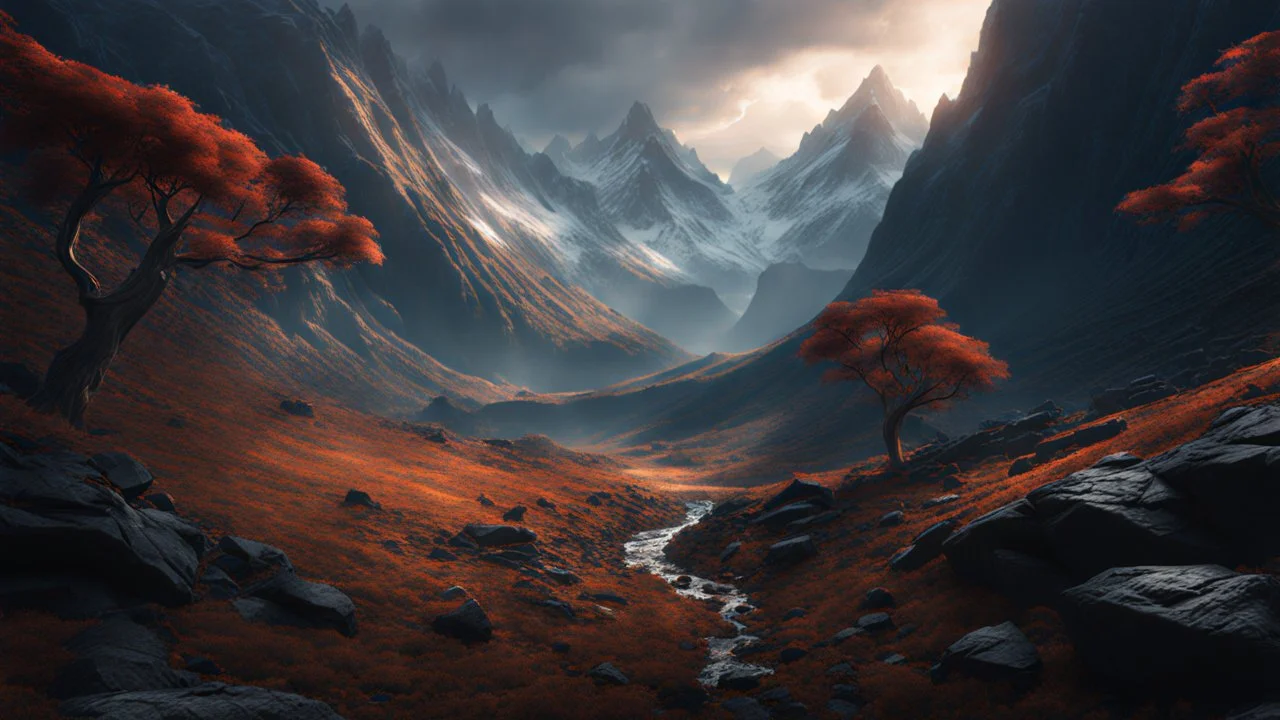 A mountain valley. a rift full of hot magma. dark fantasy concept art, exquisite realism, a masterpiece, dynamic lighting, hyperdetailed, intricately detailed, deep color, Unreal Engine, volumetric lighting , Epic cinematic brilliant stunning intricate meticulously detailed dramatic atmospheric maximal,