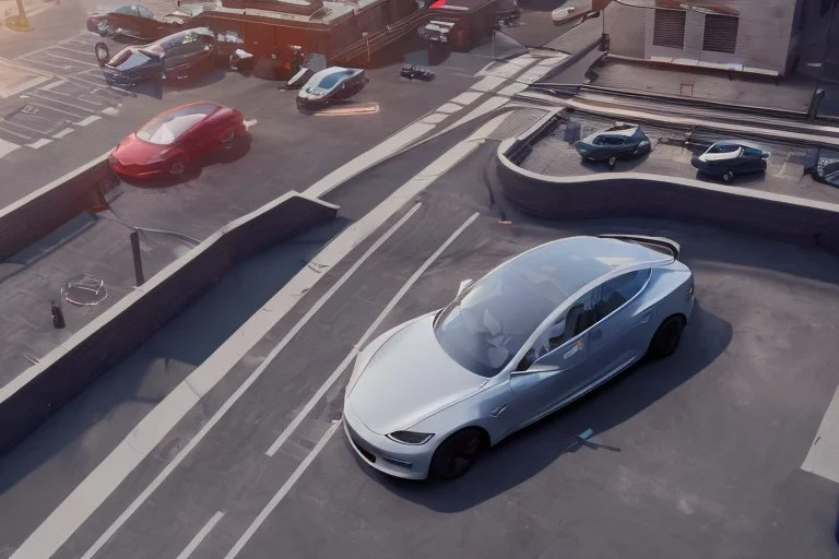 A Tesla 'Model S' is drifting at high speeds, on the streets of San Francisco. (CINEMATIC, WIDE ANGLE LENS, PHOTO REAL)