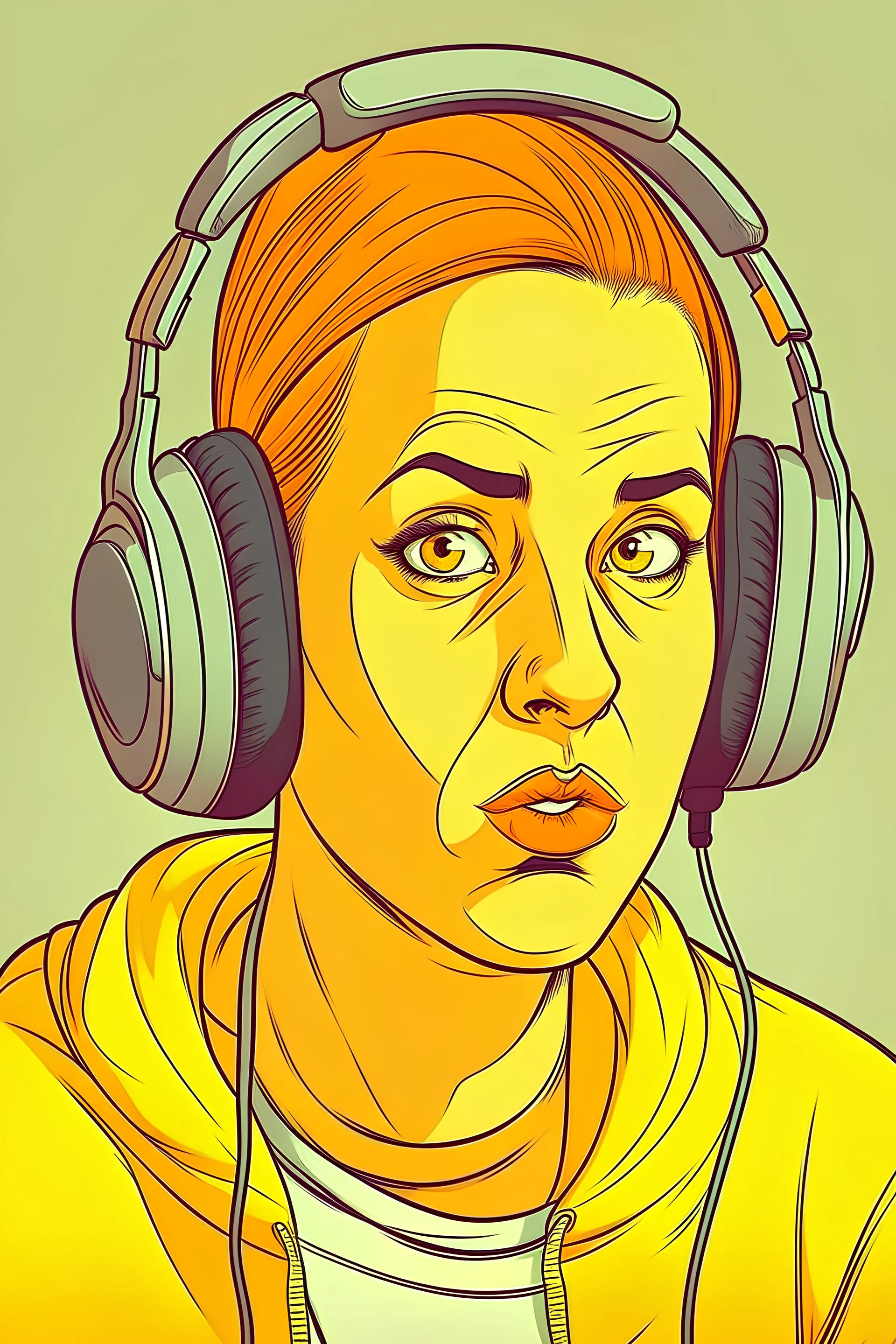 ugly woman with big nose and headphones