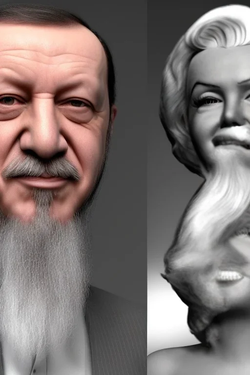 Recep Tayyip Erdogan has a beard like Papa Smurf and is cheerful with Marilyn Monroe.