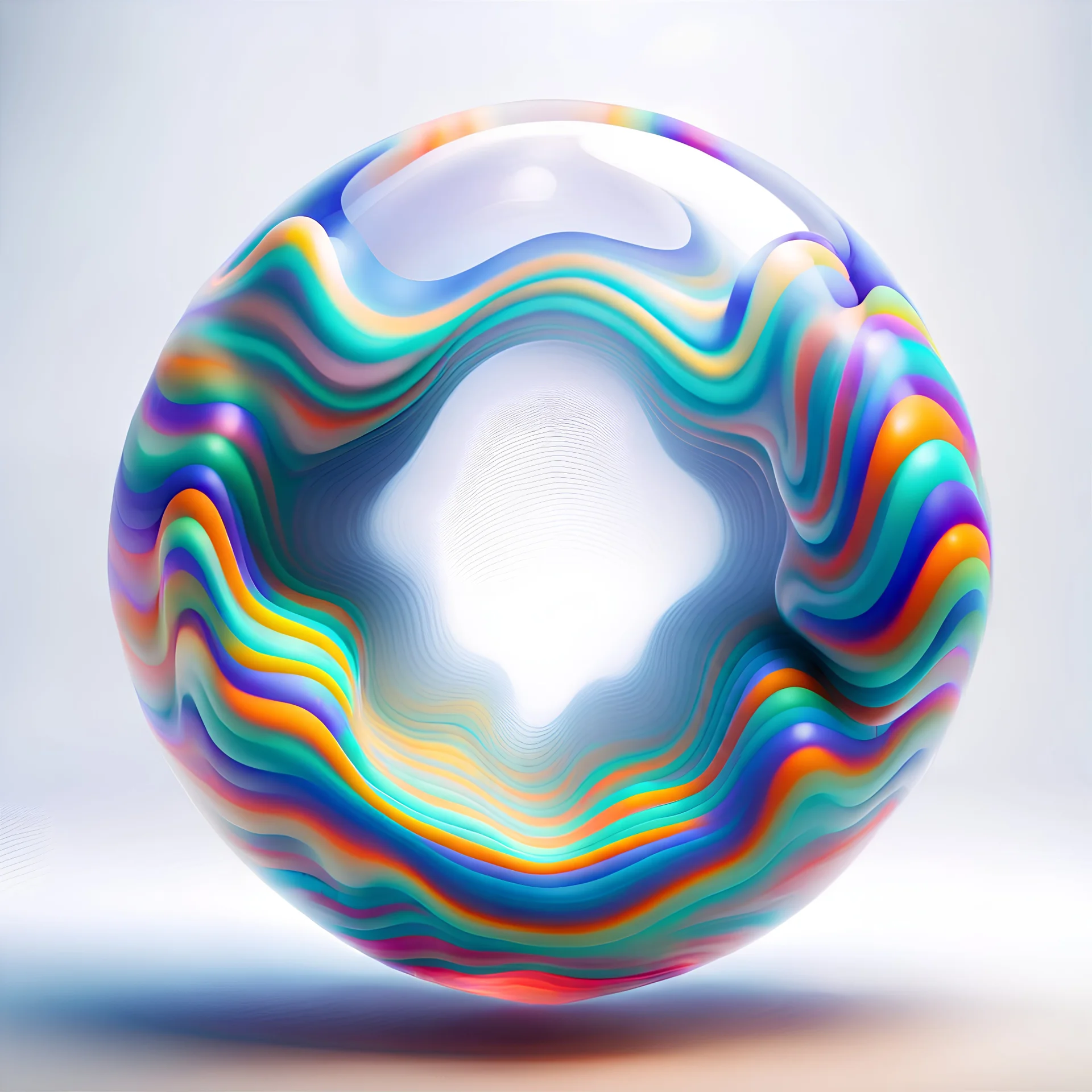 psychodelic bubble geomtric waves, abstract, silicone transparent, on light background, isolated object hovering above the surface