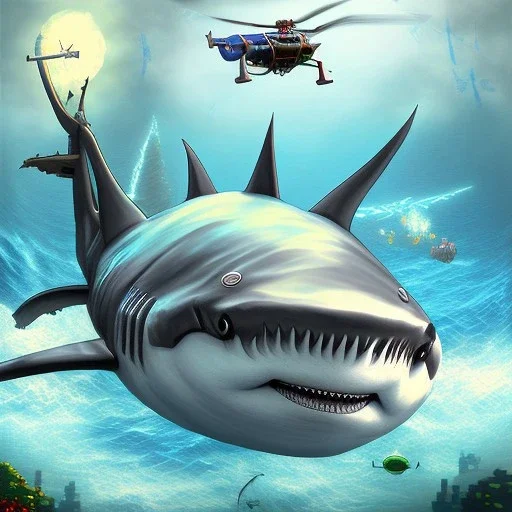 16-bit pixel art helicopter shark sidescroller bullet hell video game