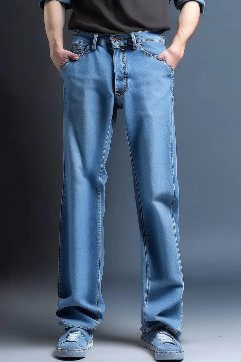 Man's large wide leg light blue jeans