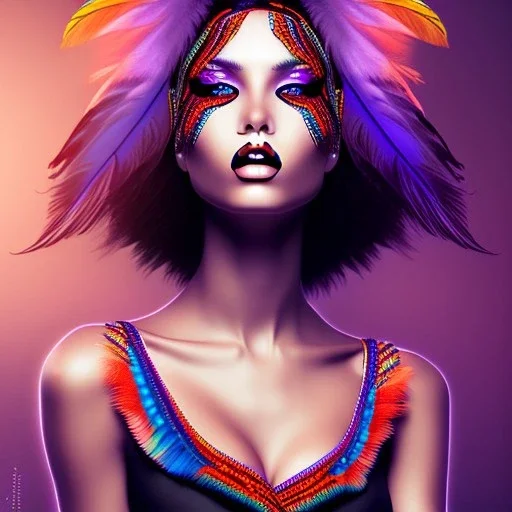 Black beautiful women with colorful feathers