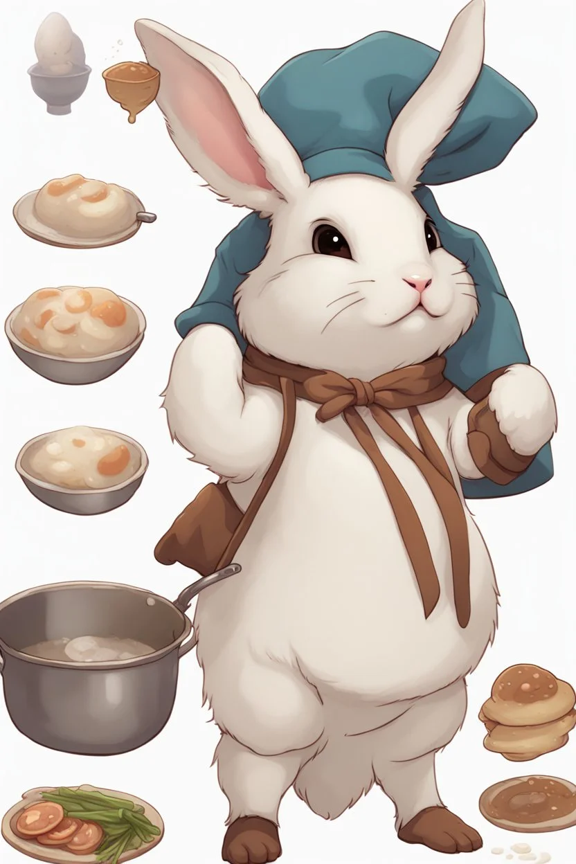 Cute chubby bunny floppy ears adventurer dnd cooking art realism