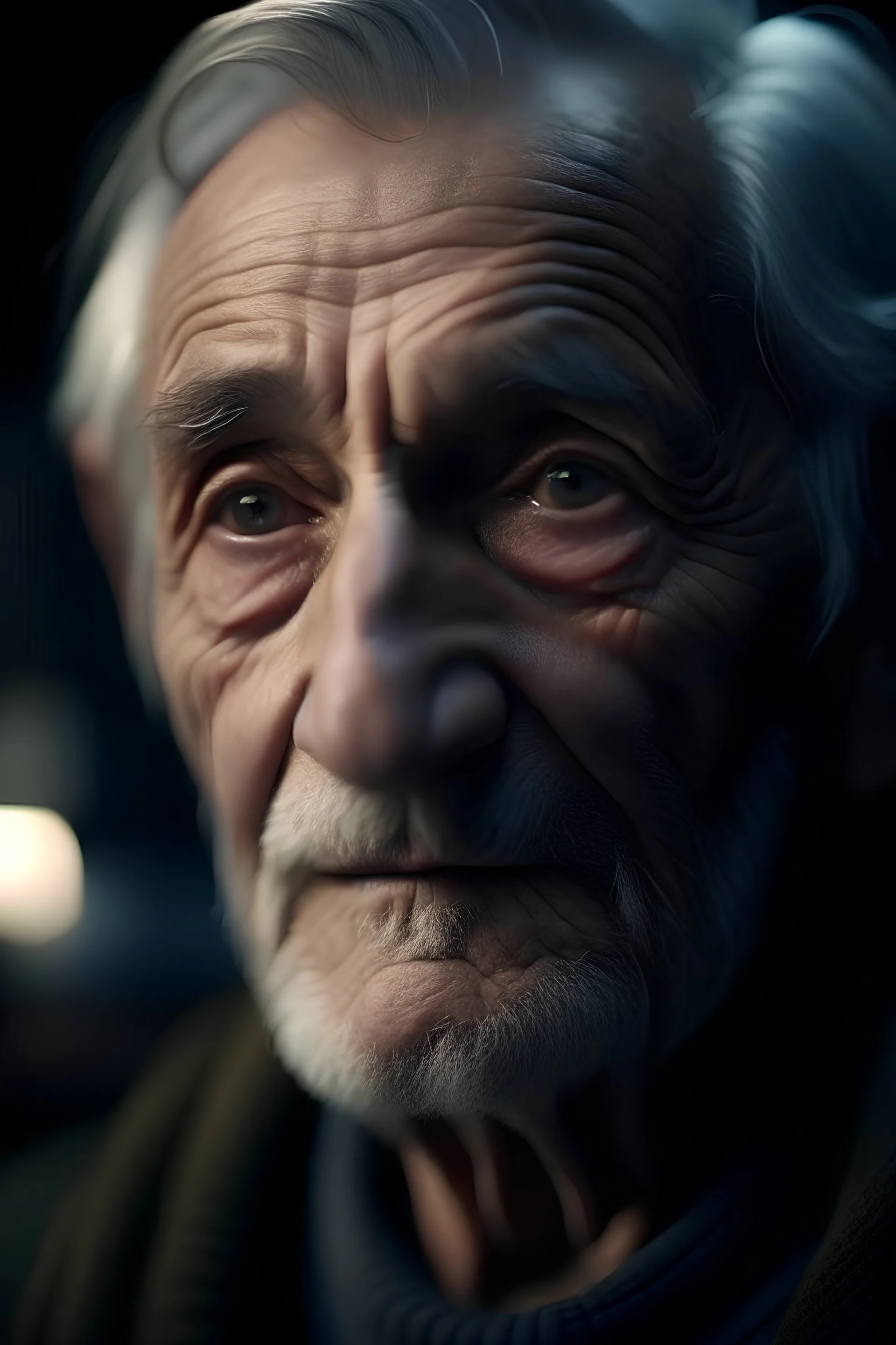 film still, portrait of an old man, wrinkles, dignified look, grey silver hair, peculiar nose, wise, etarnal wisdom and beauty, incredible lighting and camera work, depth of field, bokeh, screenshot from a hollywood movie