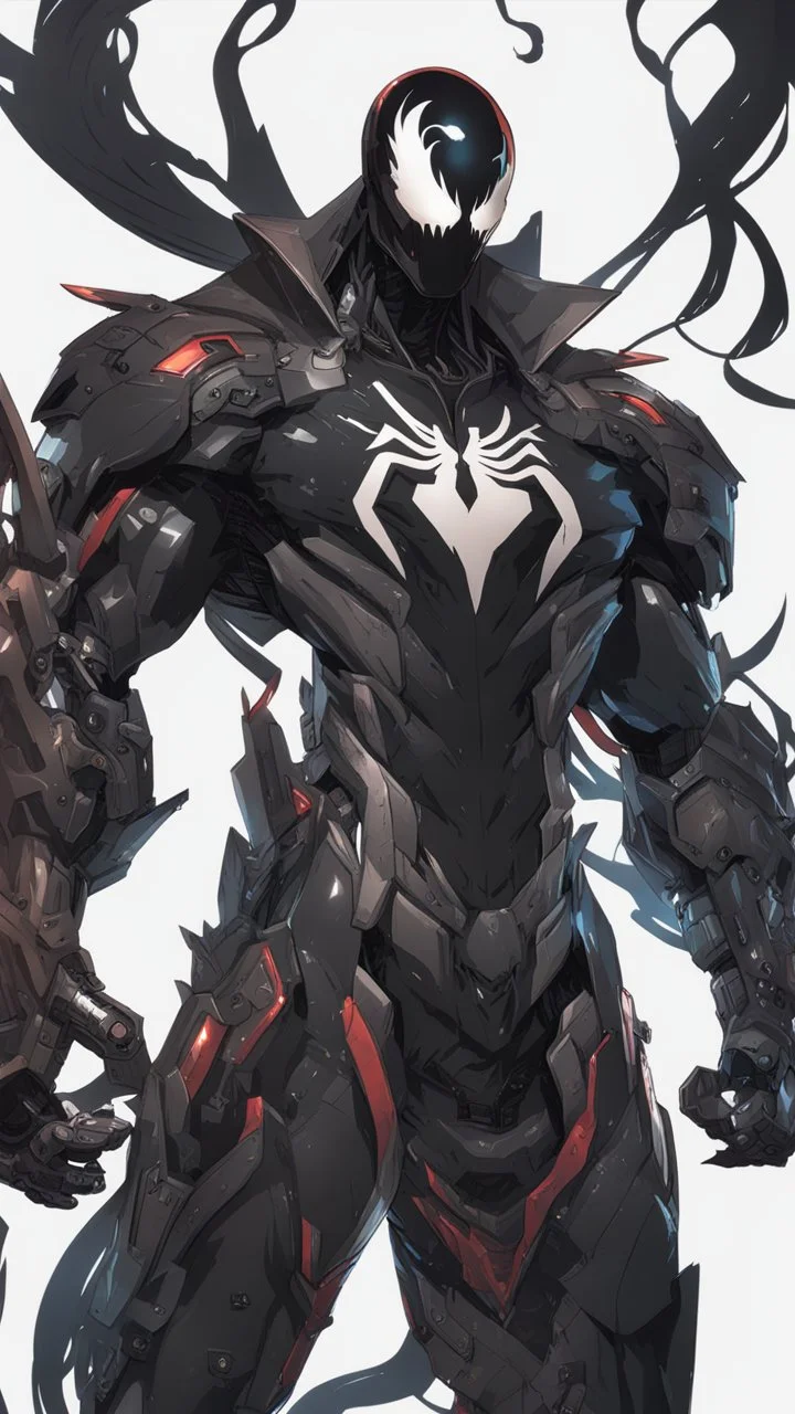 Venom mix with machine in solo leveling shadow artstyle, cyberpunk them, intricate details, highly detailed, high details, detailed portrait, masterpiece,ultra detailed,best quality
