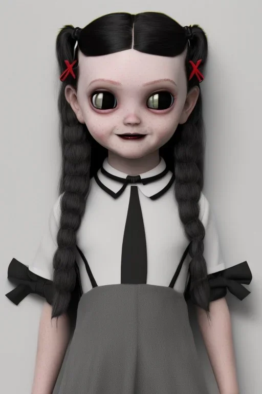 Wednesday Addams toddler, full body,nbokeh, hyper realistic