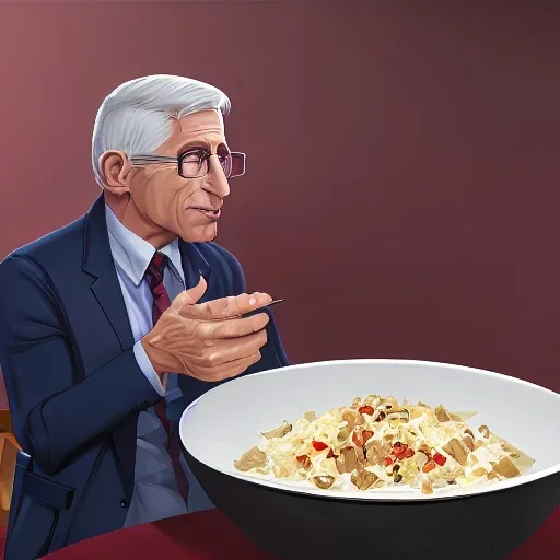 dr. Anthony fauci eating a bowl of Spike protein