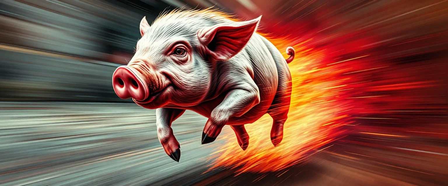 faster than a greased muscle pig in a knife fight in . motion blurred background, speed and energy, goa trance poster