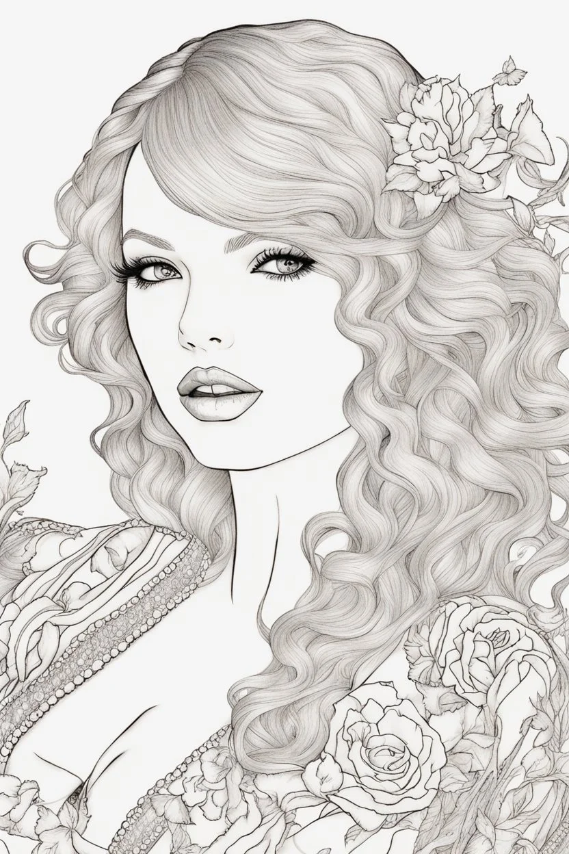 coloring pages of taylor swift for adults, Designs Black and white, No Shading