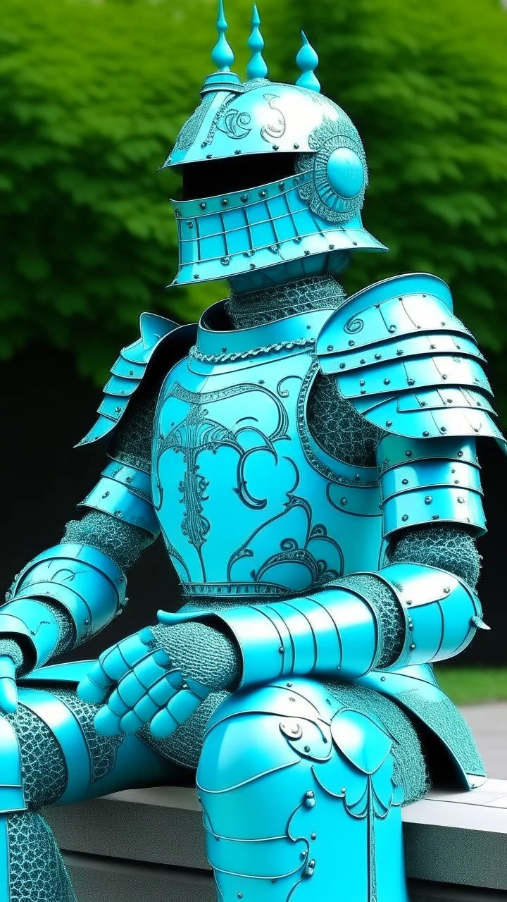 A cyan knight designed in German folk art