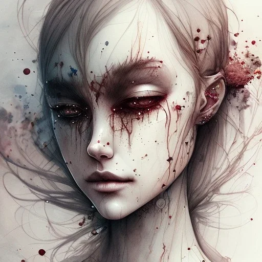 body girl crying blood, style watercolor illustration by <John Kenn Mortensen> <agnes cecile> ,