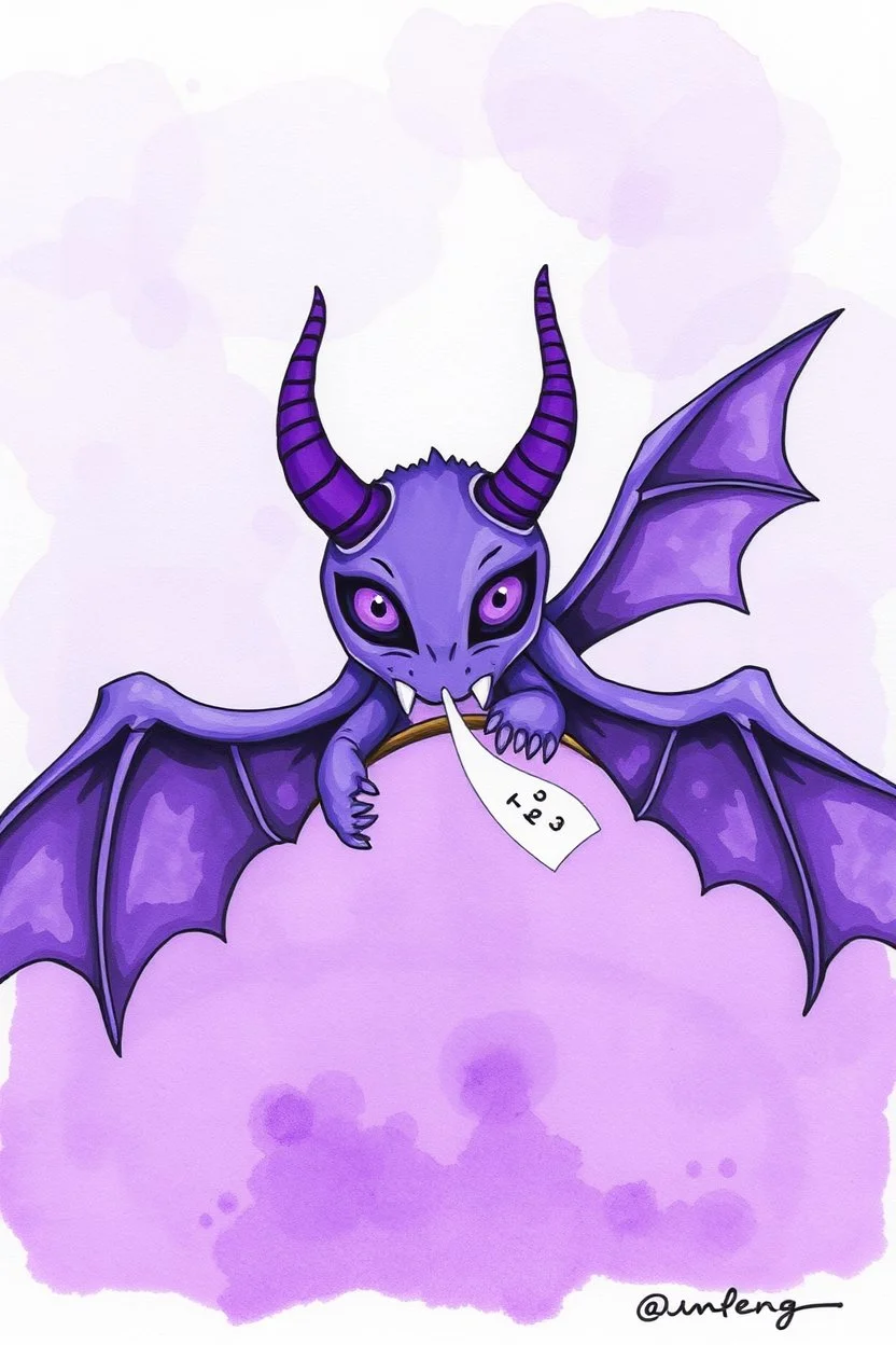 one-eyed one-horned flying purple people eater; ink wash; purple palette