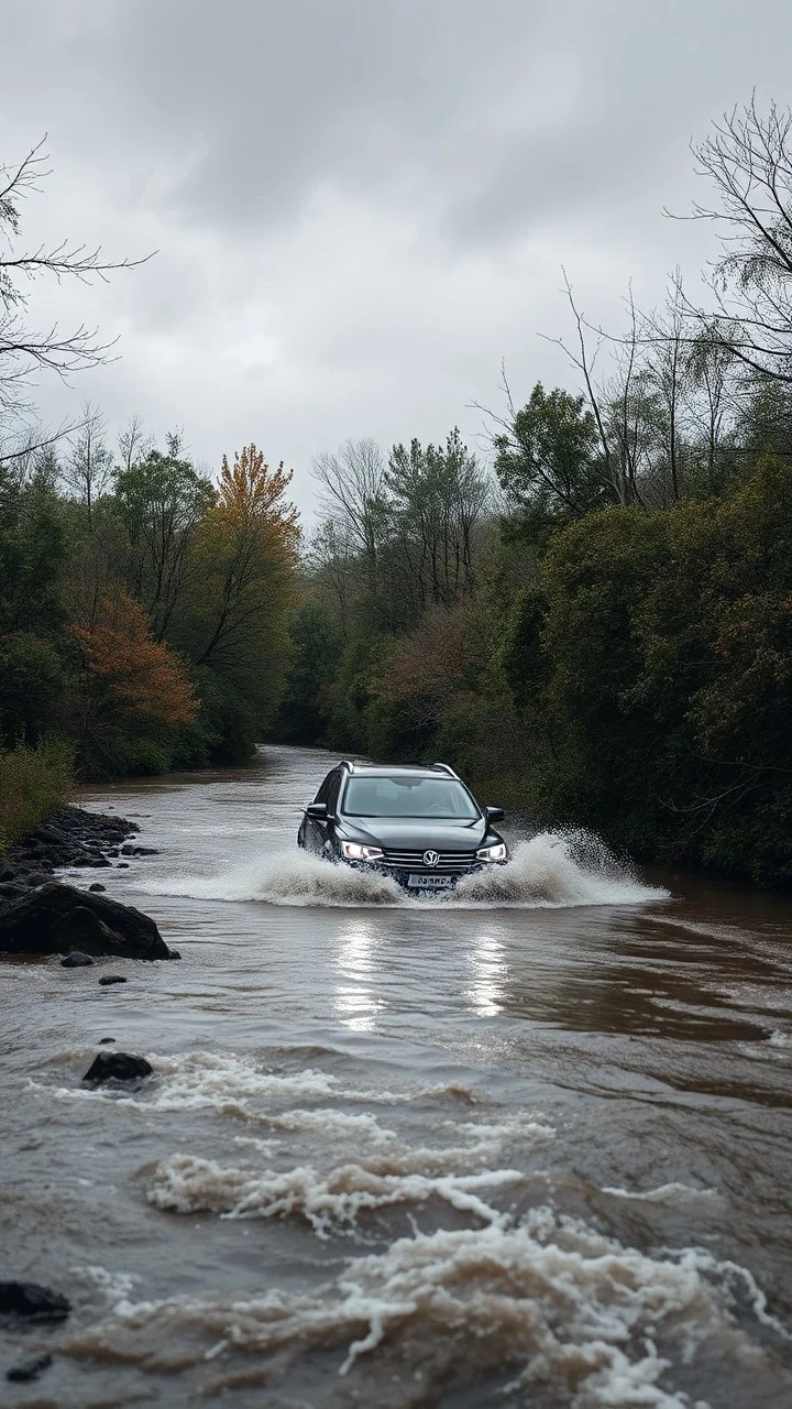 A car in the rage flooding river