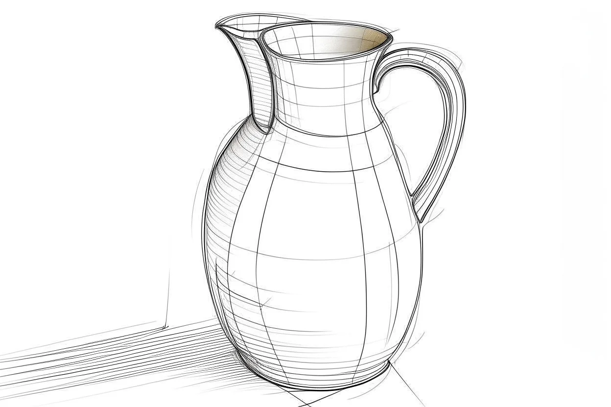 Minimalist outline of a straight sided jug in pencil in the style of the sketches of E H Shepherd