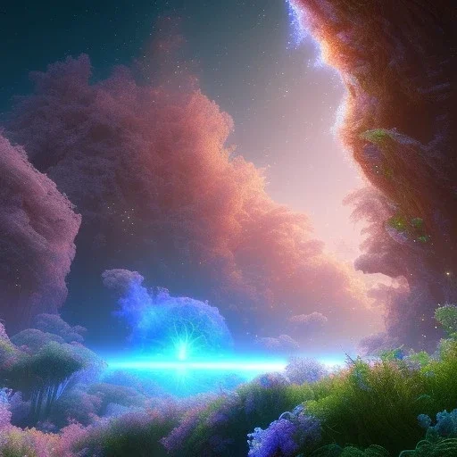 beautiful cosmic transparent landscape very etheric and cosmic, delicate colors, ultra sharp focus, 8k, unreal engine 5, extremely sharp detail, light effect, soft light atmosphere, smooth, full of details